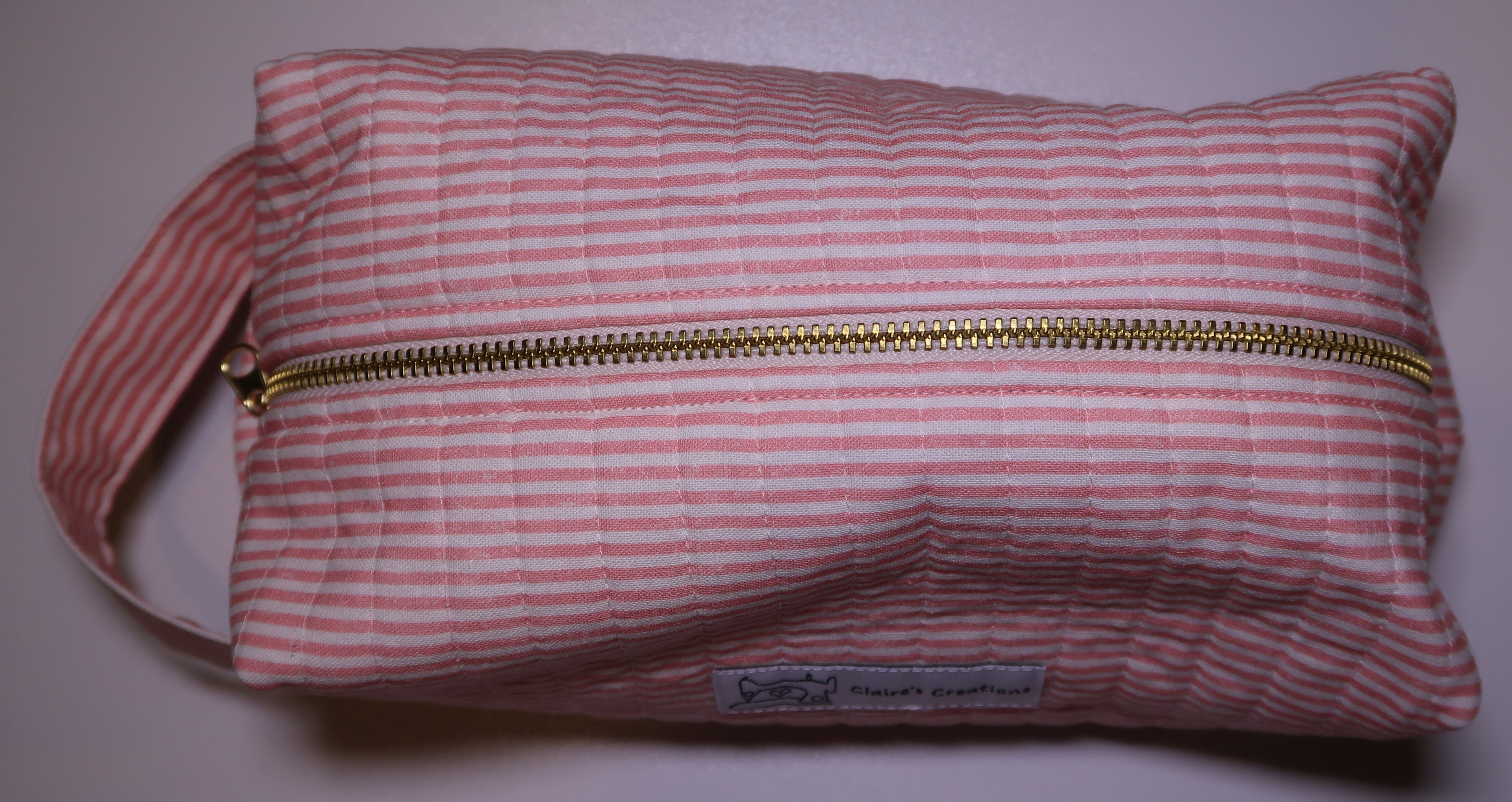 Pink Stripes with White Lining Quilted Organiser Bag
