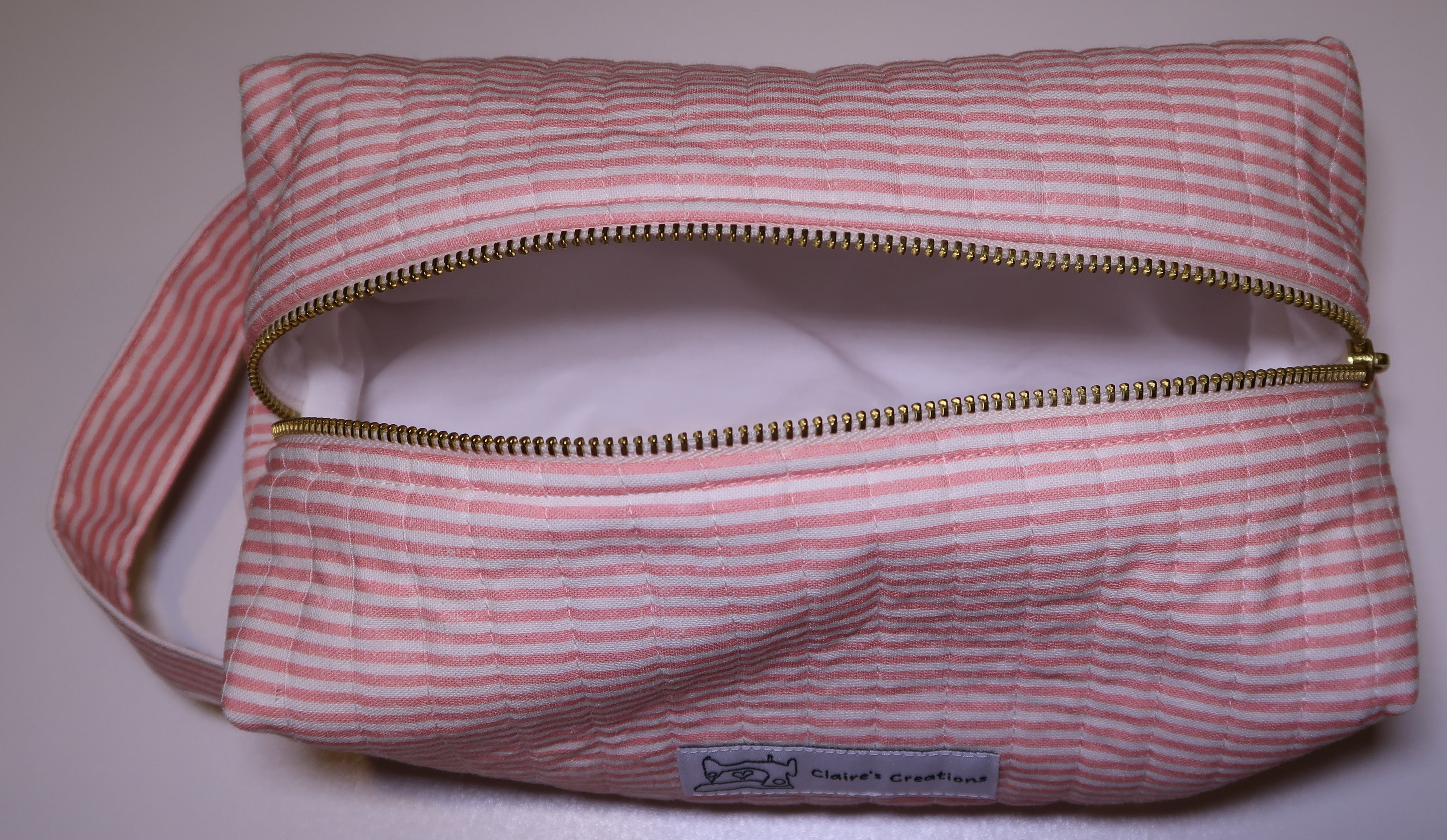 Pink Stripes with White Lining Quilted Organiser Bag