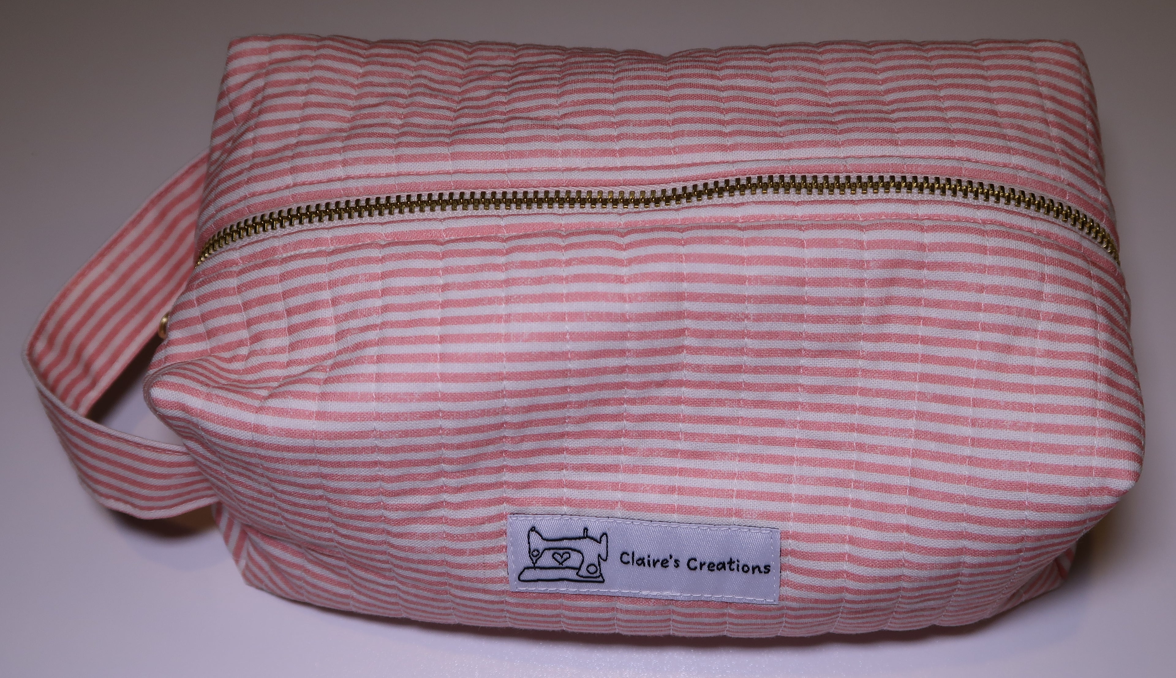 Pink Stripes with White Lining Quilted Organiser Bag
