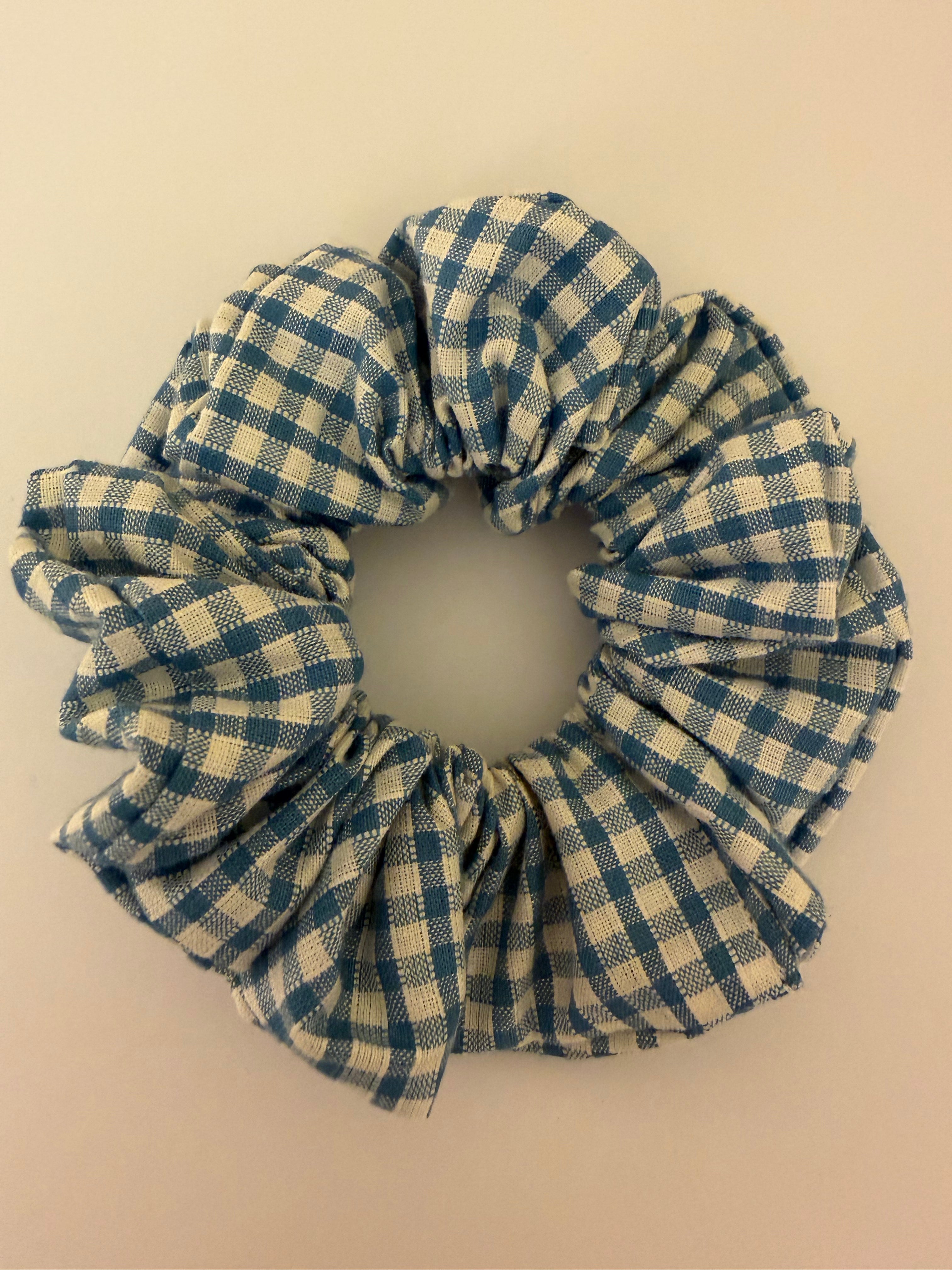 Blue Gingham Hair Scrunchy