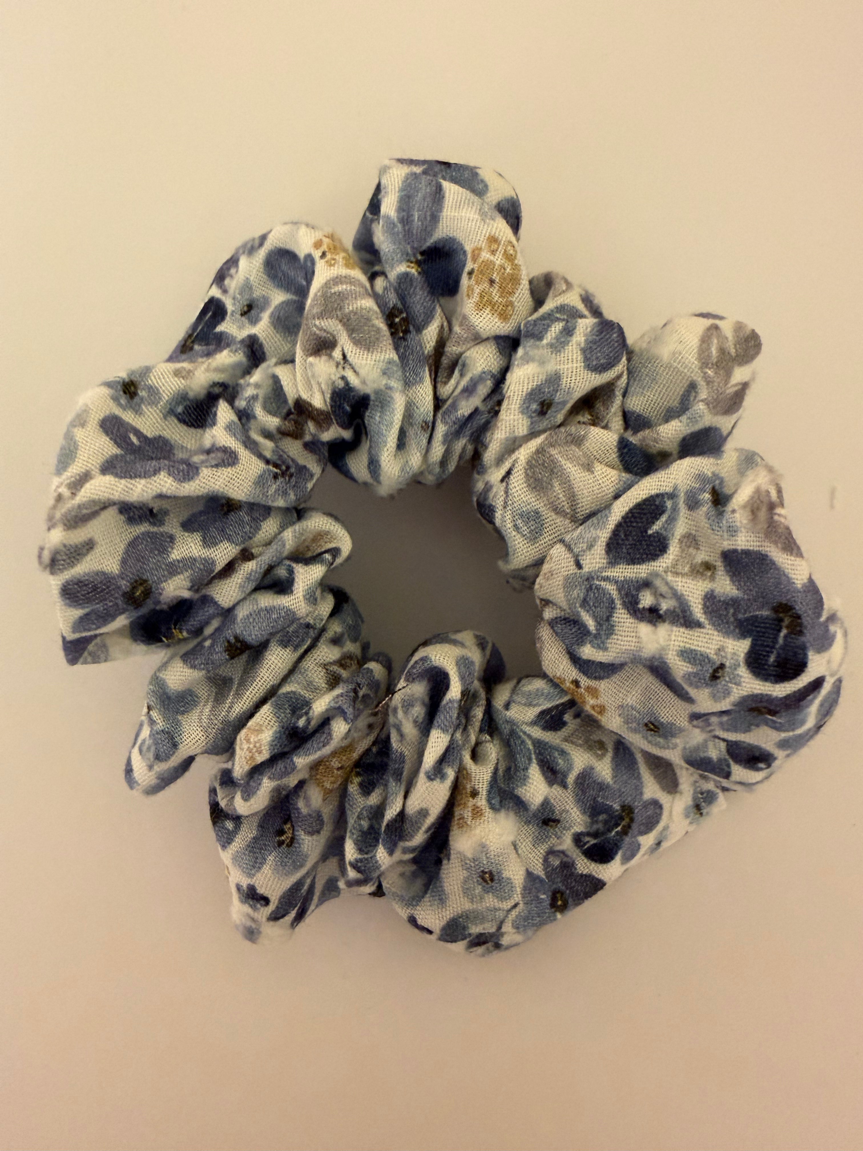Blue Floral Hair Scrunchy