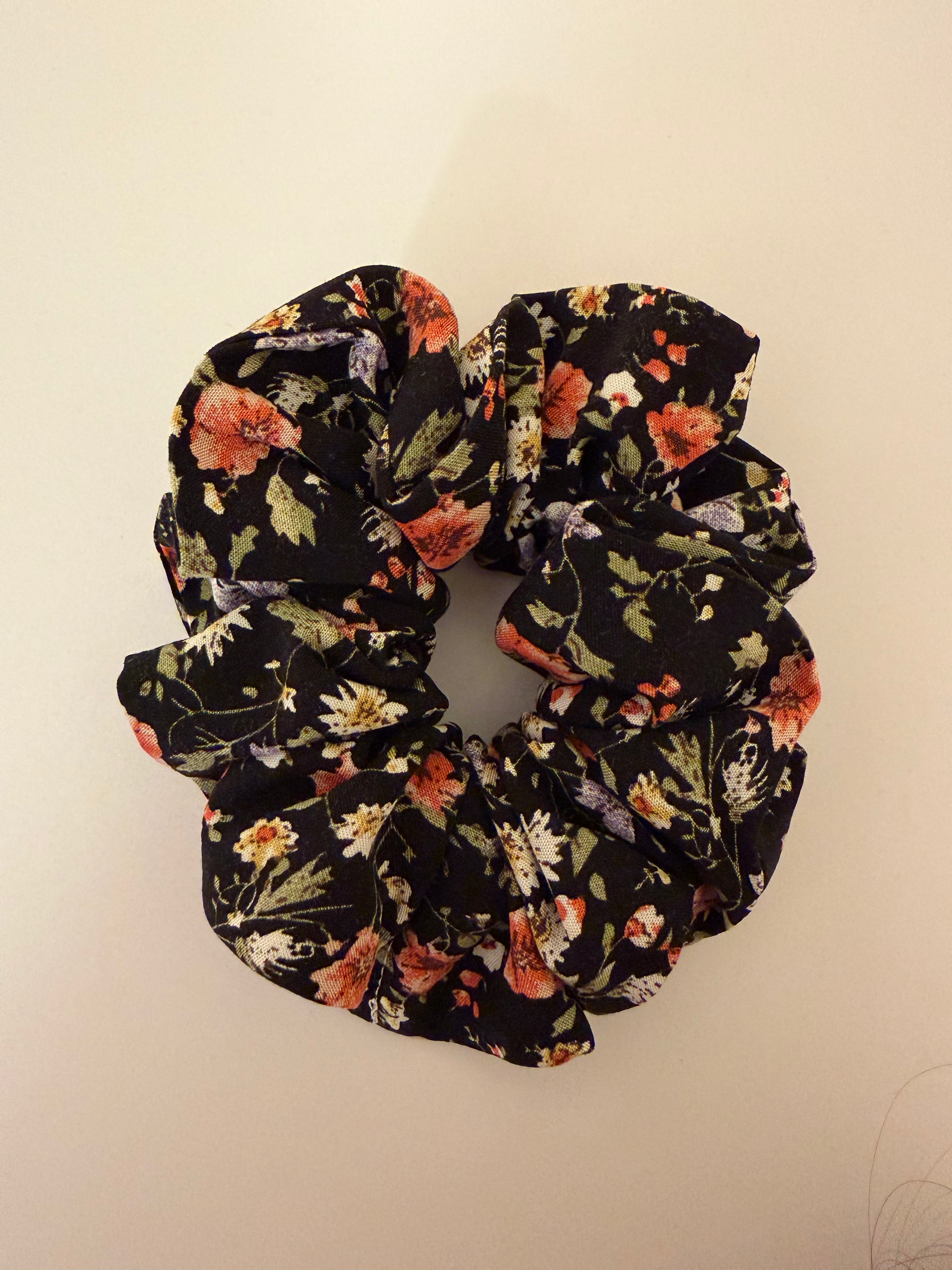 Black Floral Hair Scrunchy