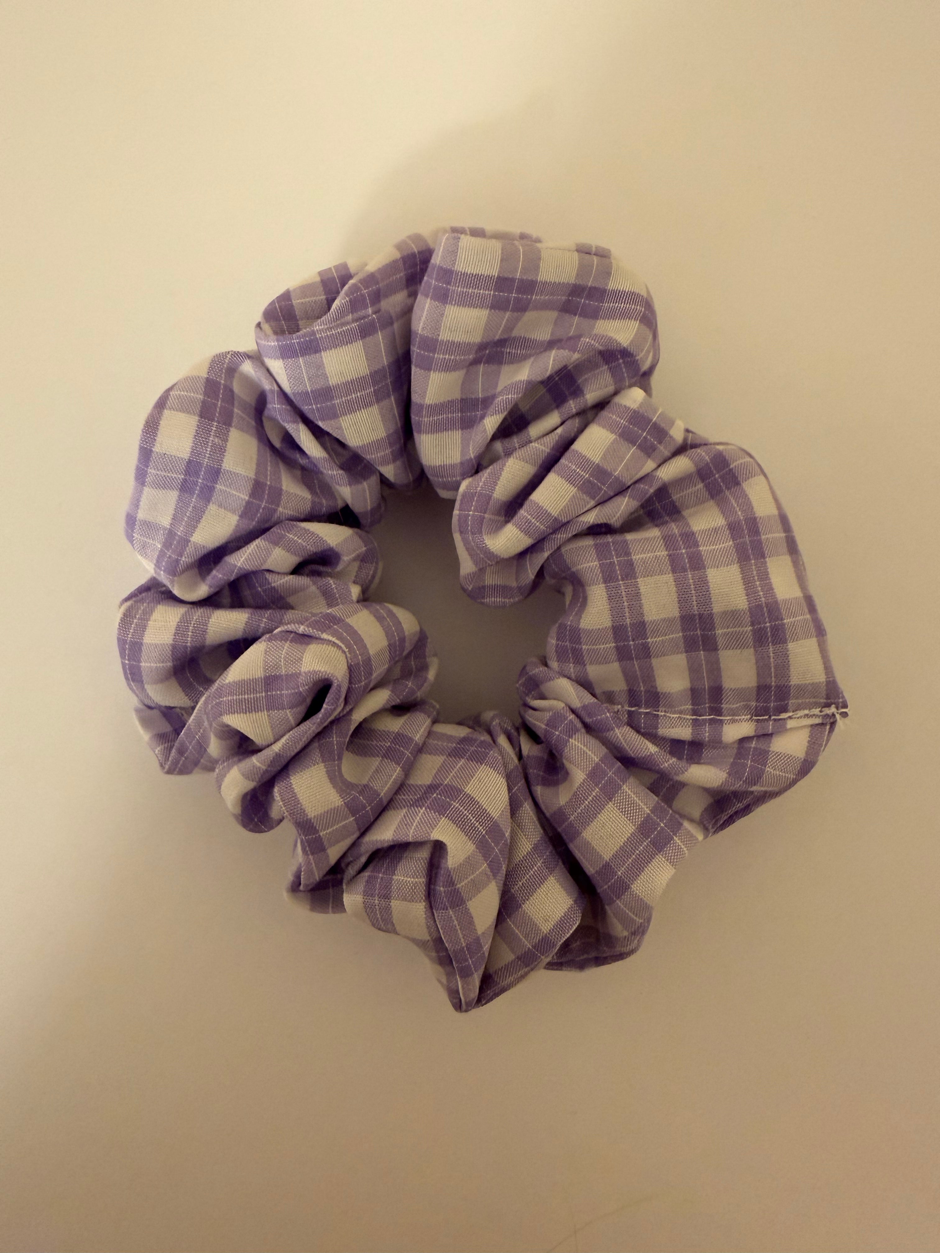 Purple Gingham Hair Scrunchy