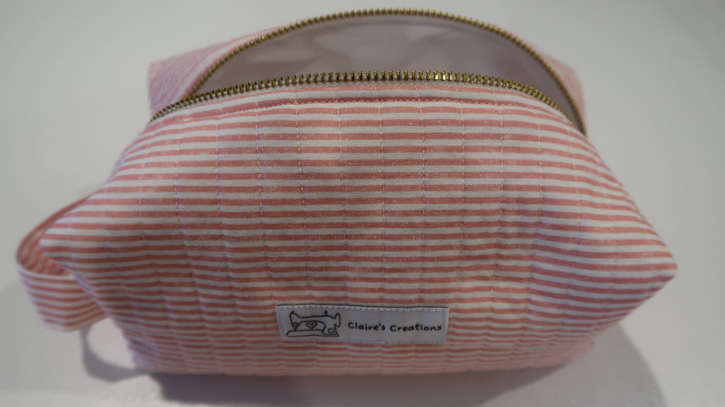 Pink Stripes with White Lining Quilted Organiser Bag