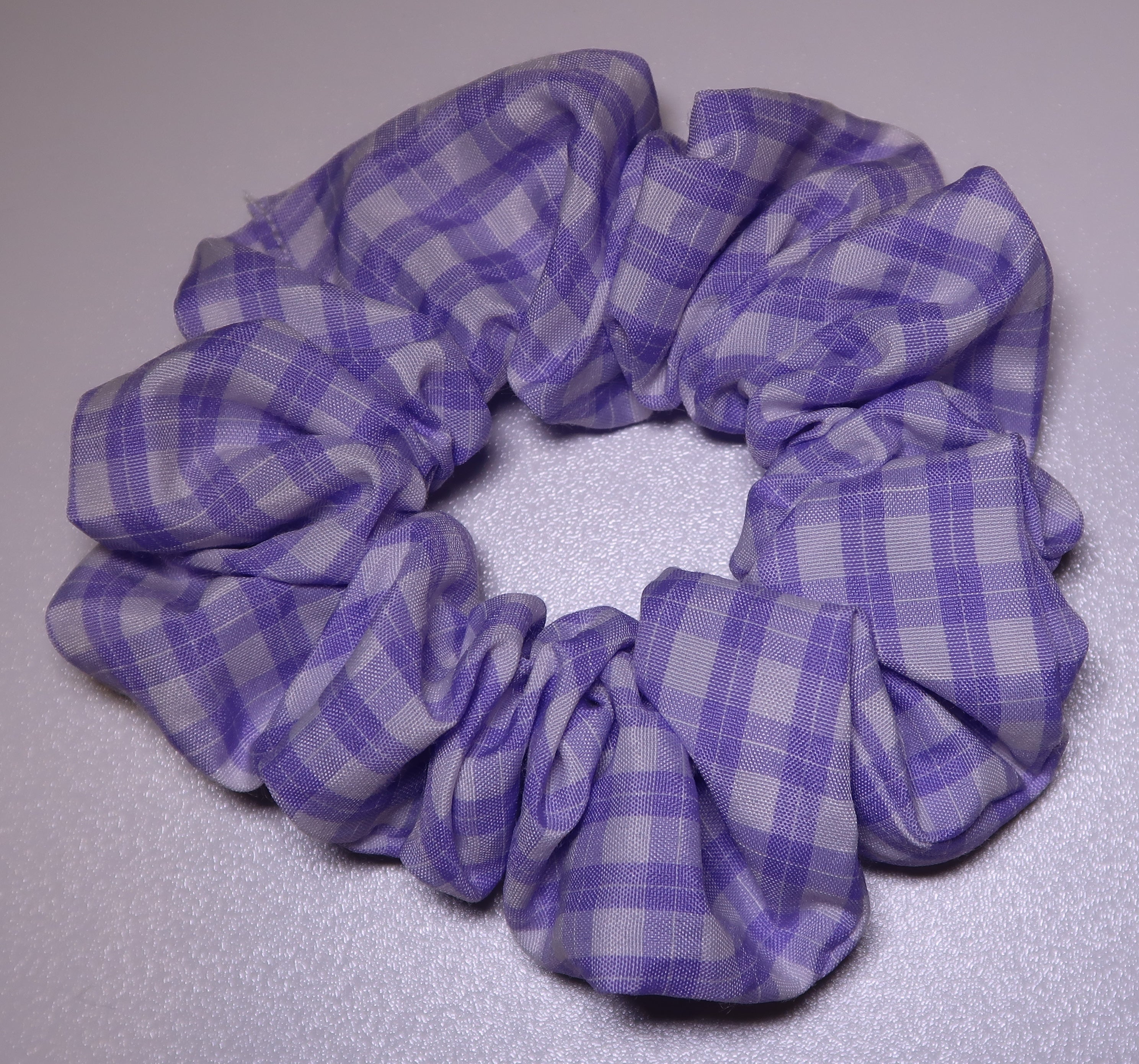 Purple Gingham Hair Scrunchy